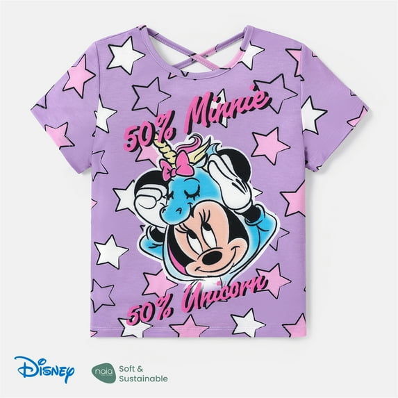 Disney Toddler Girls Graphic Tee, Minnie Mouse Character Outfit Cloth, Graphic Print Short Sleeve T-Shirt Minnie Purple 3T