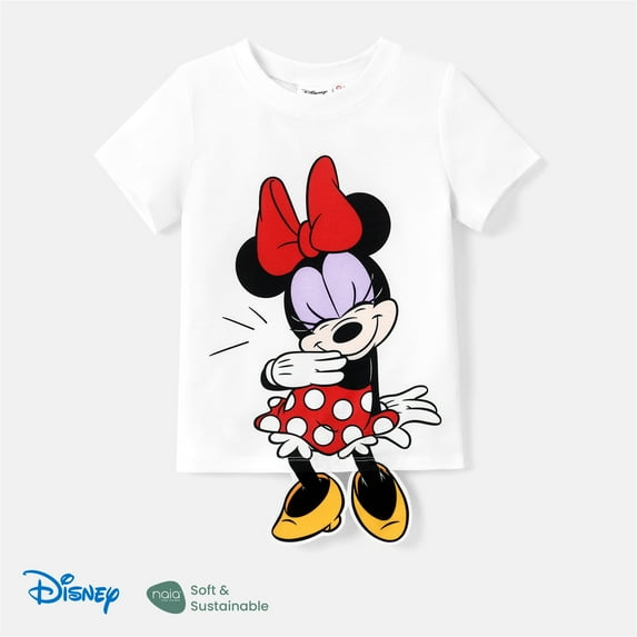 Disney Toddler Girls Graphic Tee, Minnie Mouse Character Outfit Cloth, Graphic Print Short Sleeve T-Shirt Minnie White 5-6T
