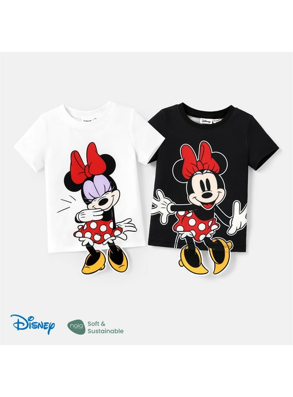 Disney Toddler Girls Graphic Tee, Minnie Mouse Character Outfit Cloth, Graphic Print Short Sleeve T-Shirt Minnie White 7-8T