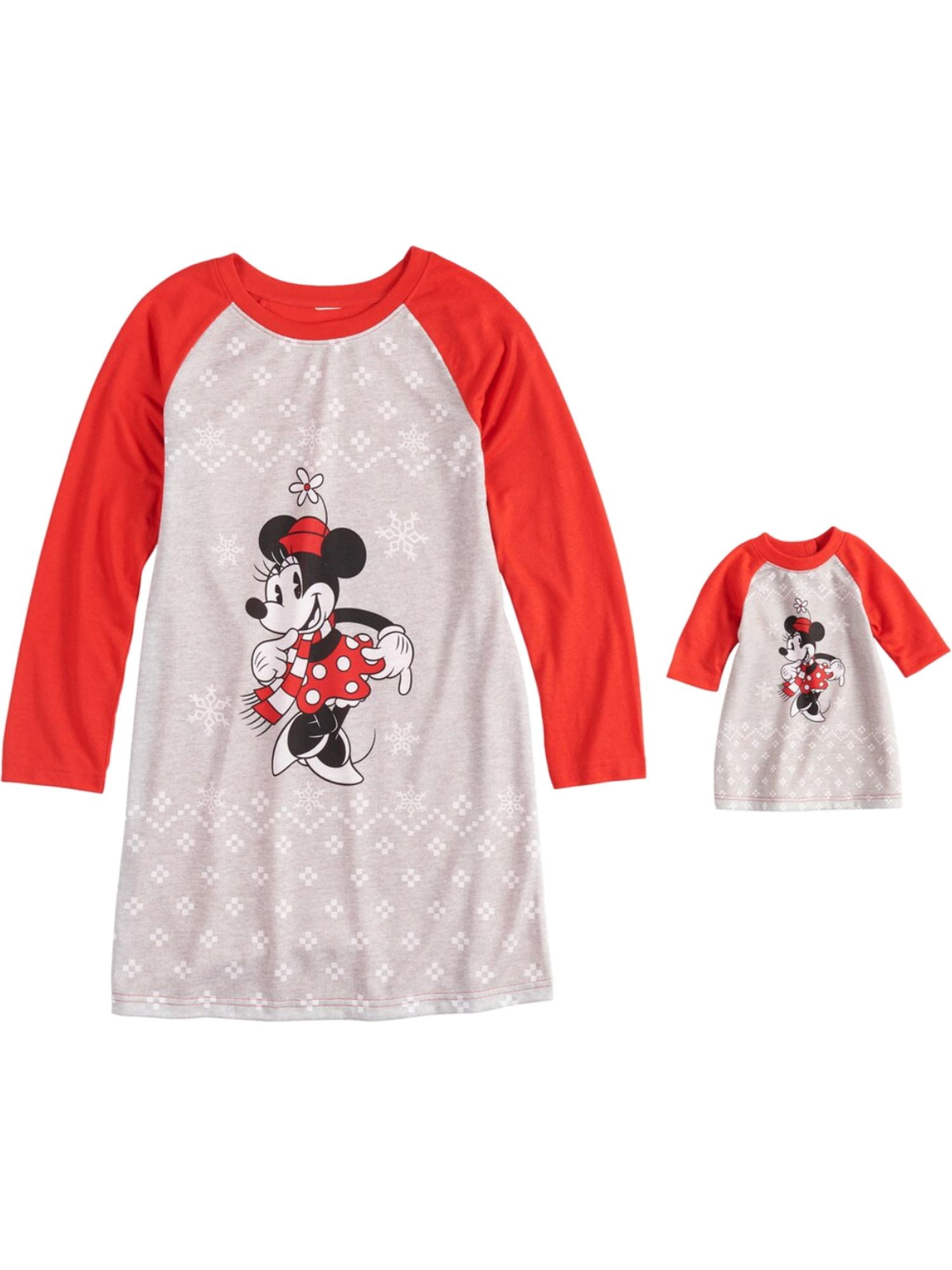 Disney Toddler & Girls Gray Minnie Mouse Christmas Nightgown & Doll Gown Set 4