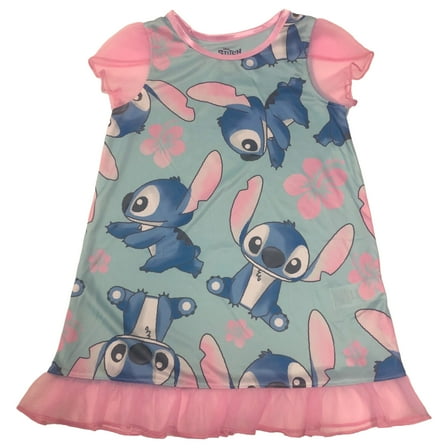 Disney Stitch Toddler Girls Lightweight Blue & Pink Nightgown Night Gown 2T