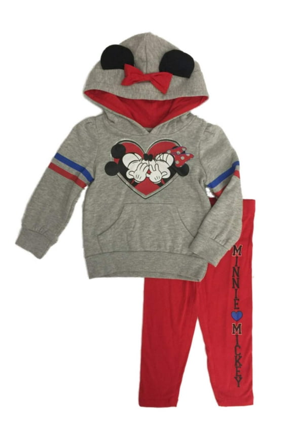 Toddler Girls Mickey & Minnie Kissing Heart Hoodie & Legging Outfit 5T