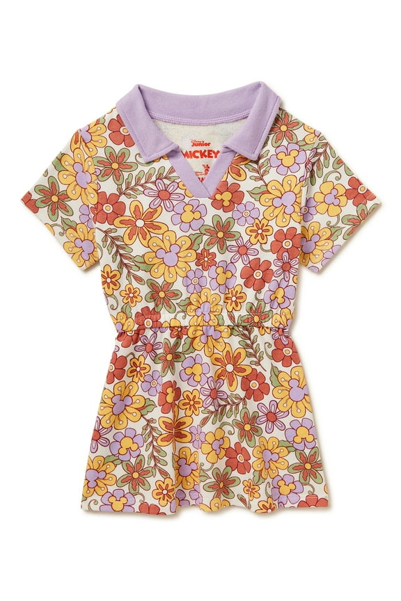 Disney Toddler Girls Mickey Mouse Floral Print Retro Dress, Sizes 2 Toddler-18 Months