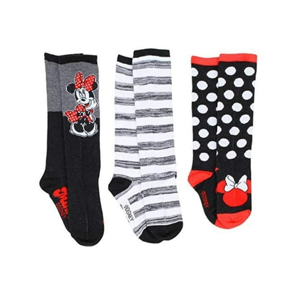 Disney Toddler Girls' Minnie Mouse 3 Pack Knee High Socks, Size 4-6 (Shoe Size 7-10)