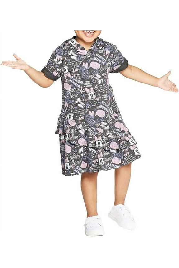 Toddler Girls' Minnie Mouse Graffiti Print Hoodie Dress - (Charcoal, 2T)