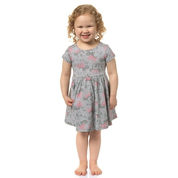 Disney Toddler Girls' Minnie Mouse Pink Bow Allover Print Design Dress