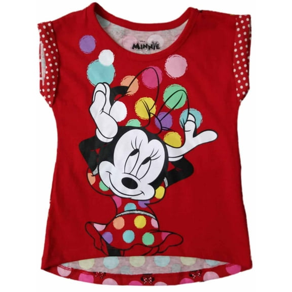 Disney Toddler Girls Minnie Mouse Polka Dot Glitter & Bows Tee Shirt