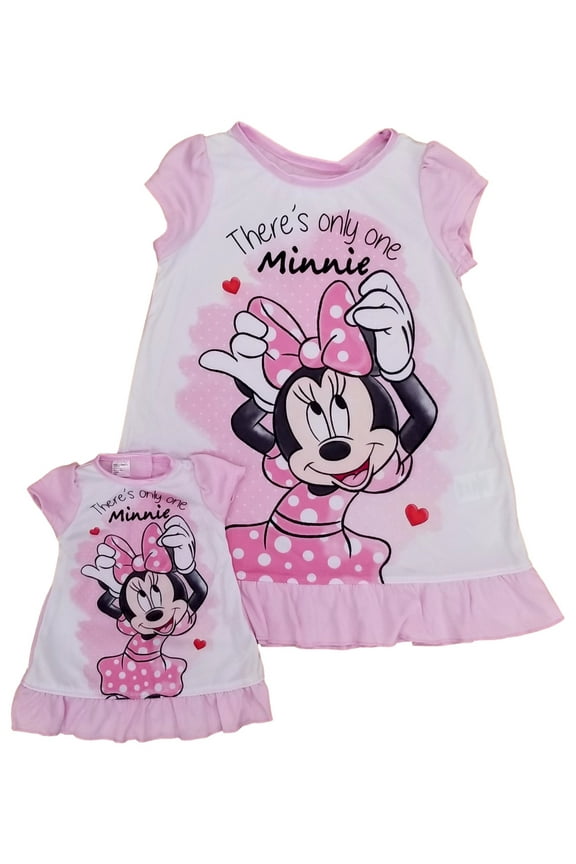 Toddler Girls Pink Only One Minnie Bow Nightgown & Doll Dress Set 2T