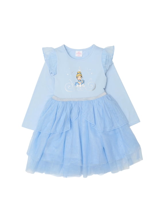 Toddler Girls Princess Long Sleeve Ballerina Tutu Dress (Blue, 5)
