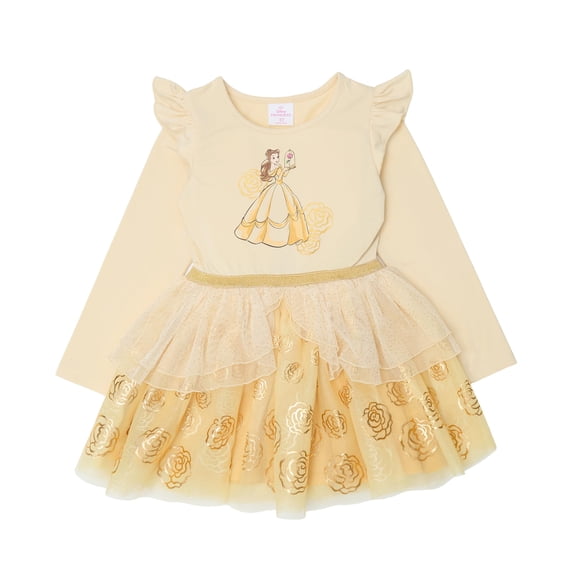 Disney Toddler Girls Princess Long Sleeve Ballerina Tutu Dress (Yellow, 5)
