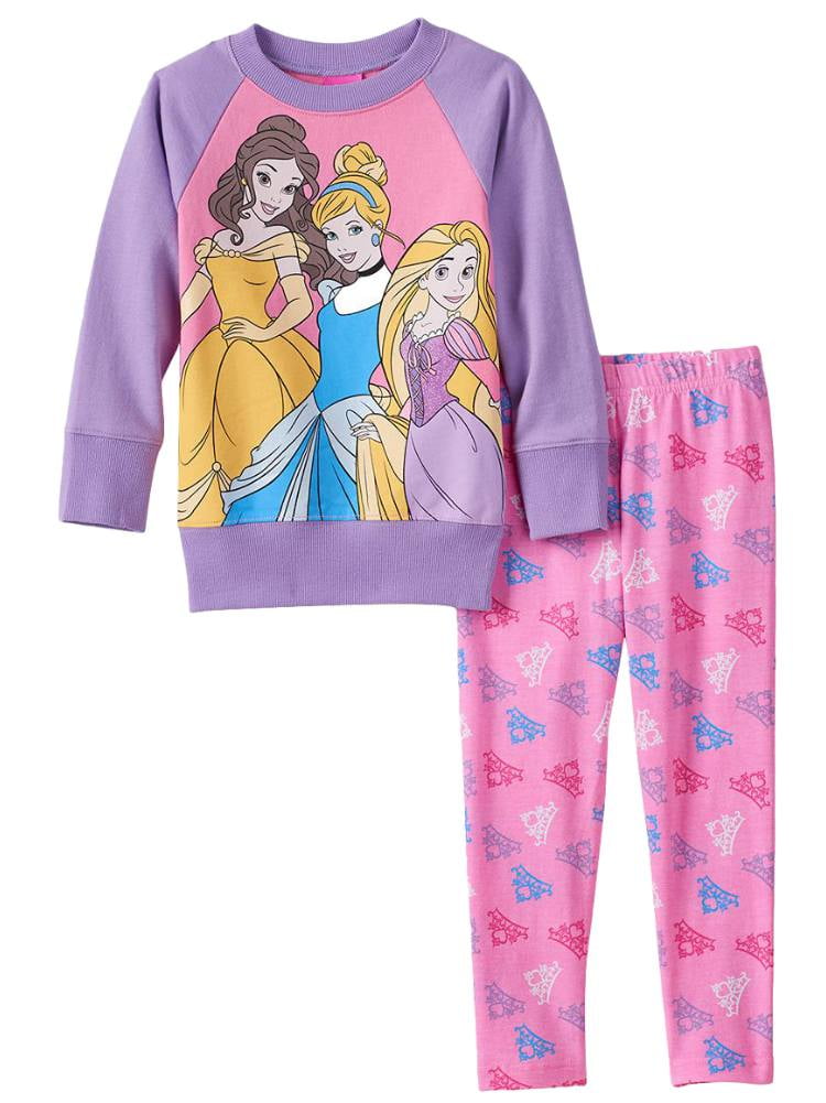 Disney Toddler Girls Purple & Pink Princess Sweatshirt & Leggings 2 PC Outfit 2T