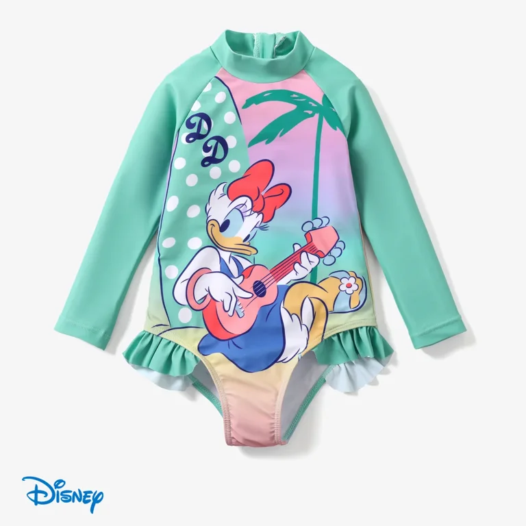 Disney Toddler Girls Swimsuit Daisy Duck Rash Guard Graphic Bathing Suits Green Kids 9 10T