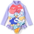 thumbnail image 1 of Disney Toddler Girls Swimsuit Daisy Duck Rash Guard Graphic Bathing Suits Purple Kids 7-8T, 1 of 8