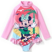 Disney Toddler Girls Swimsuit Minnie Mouse Rash Guard Graphic Bathing Suits Pink Kids 8-9T
