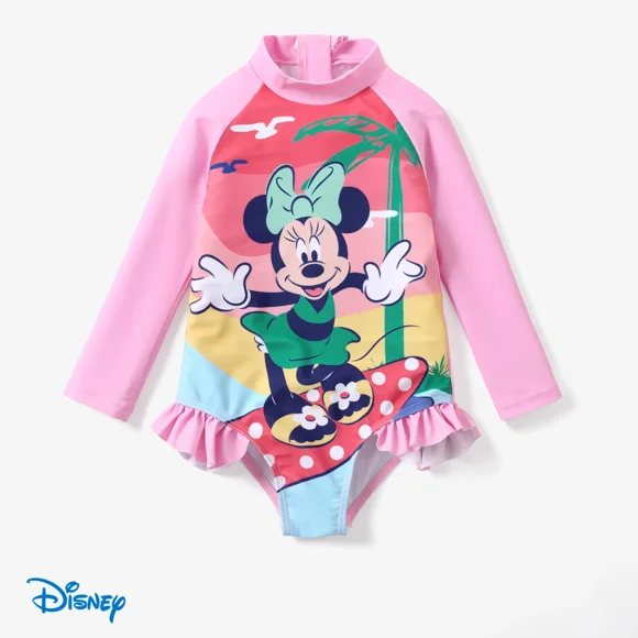 Disney Toddler Girls Swimsuit Minnie Mouse Rash Guard Graphic Bathing Suits Pink Kids 6-7 T
