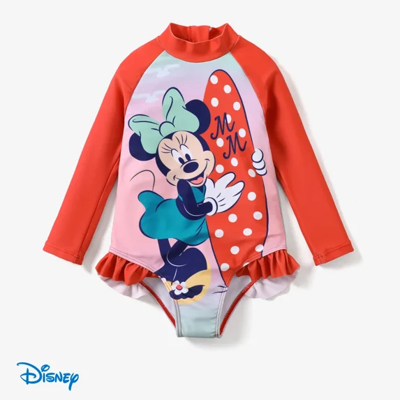 Disney Toddler Girls Swimsuit Minnie Mouse Rash Guard Graphic Bathing Suits Red Kids 3-4T