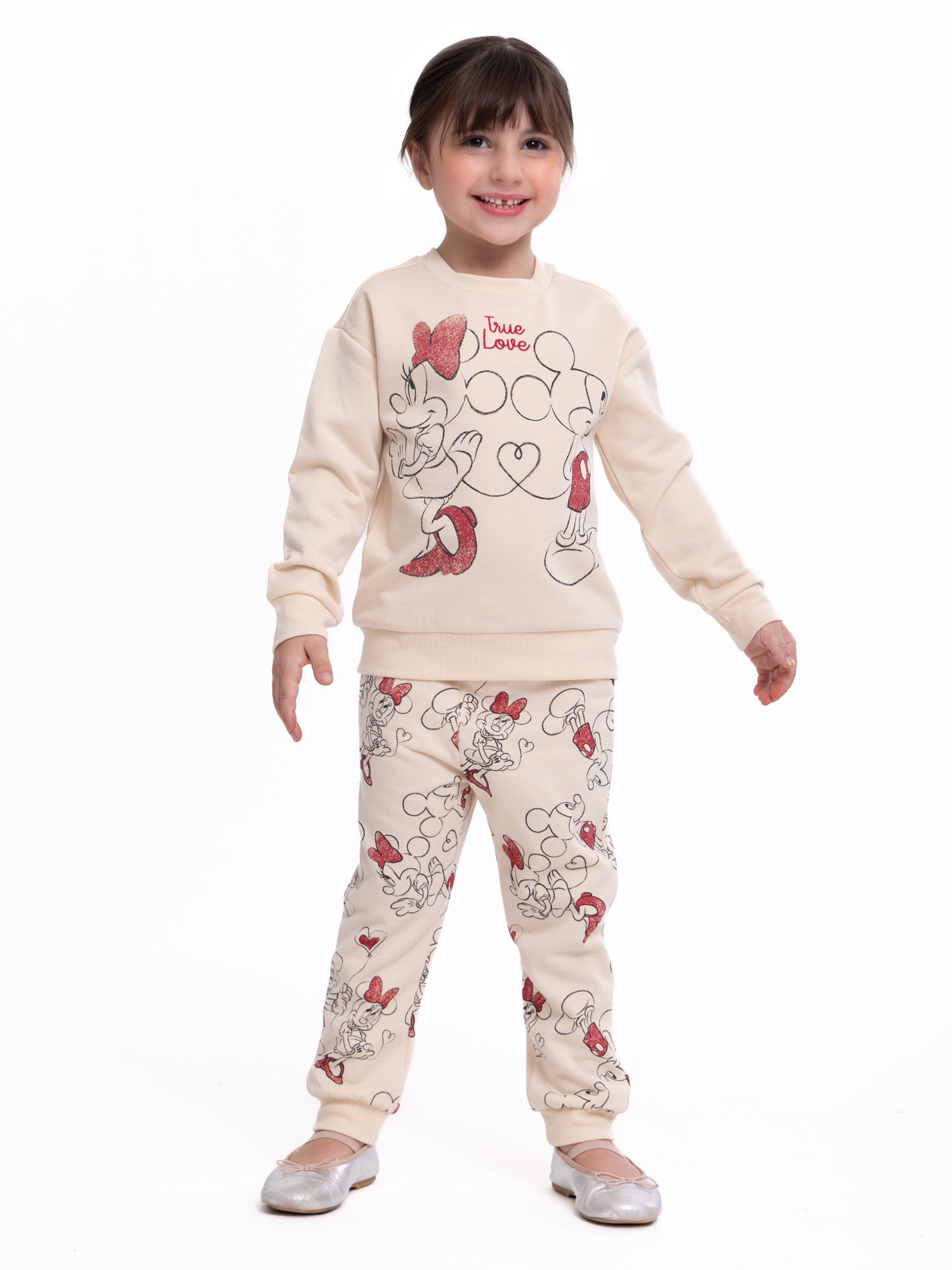 Disney Toddler Mickey and Minnie Sweethearts Valentine’s Day Crewneck Sweatshirt and Joggers Set, 2-Piece Set, Sizes 12M-5T