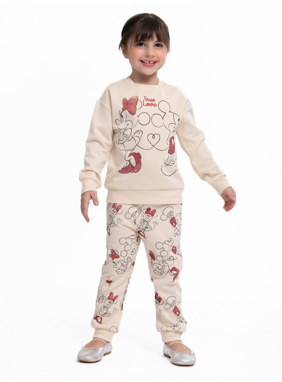 Disney Toddler Mickey and Minnie Sweethearts Valentine’s Day Crewneck Sweatshirt and Joggers Set, 2-Piece Set, Sizes 12M-5T