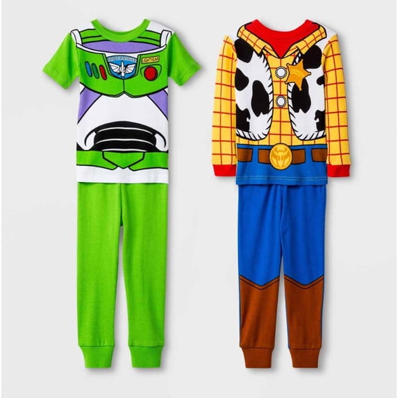 Disney Toddler Toy Story Buzz Lightyear Woody Costume Snug Fit 4Pc Pajama Set- (2T)
