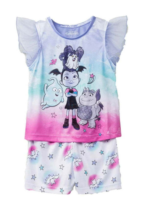 Toddler Vampirina Purple Pink Star Stars Ruffled Pajamas Shorts Set 2T