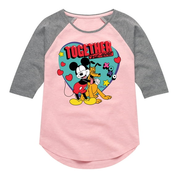 Disney - Together Fur Ever Mickey Pluto - Youth Girls Raglan Graphic T-Shirt