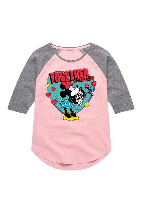 - Together Fur Ever Minnie Figaro - Youth Girls Raglan Graphic T-Shirt