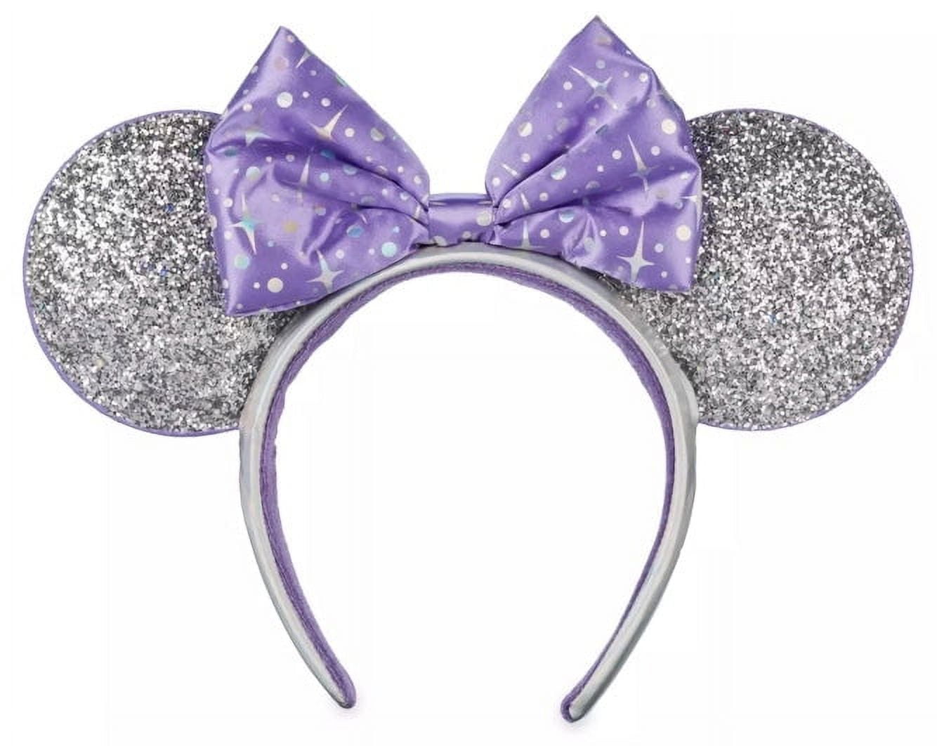 Disney Silver Sequin Minnie Ears with Galaxy Purple Bow Purple Iridescent Sparkle Mickey Ears - Mouse Ears Headband  main image 2