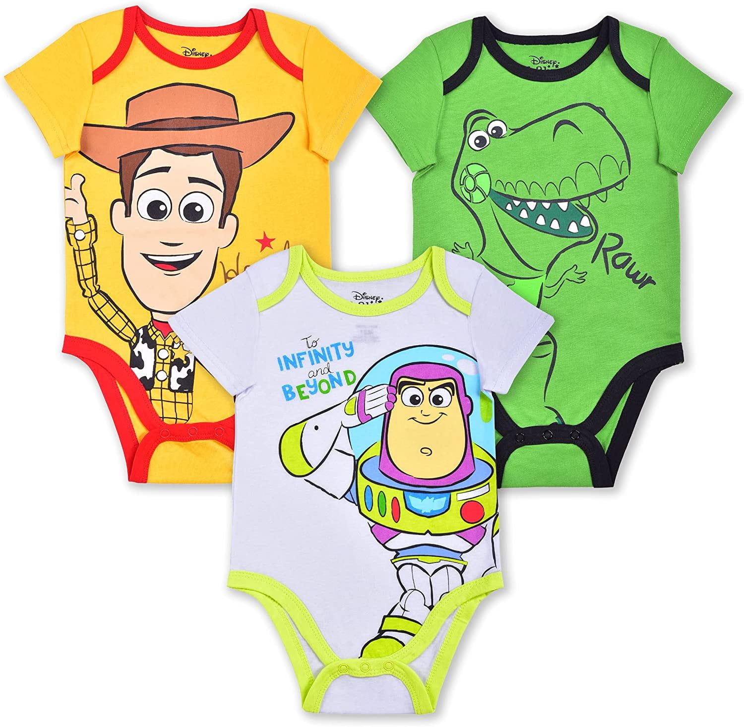 Disney Toy Story 3 Pack Short Sleeve Creeper Bundle for Boys, Babys Bodysuit Romper Set