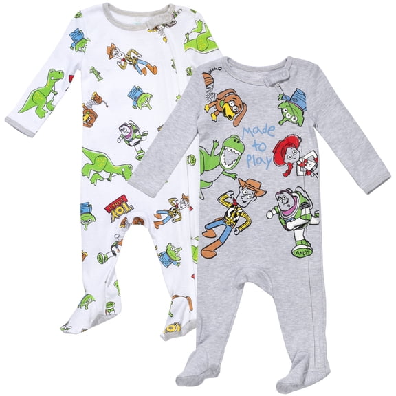 Disney Toy Story Baby Boys' 2-Pack Footed One-Piece Sleep N' Play Grey White