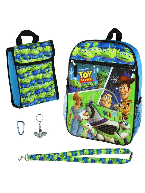 Disney Toy Story Backpack 16" Buzz Woody and Friends 5 Piece Set Bookbag with Detachable Insulated Lunch Box
