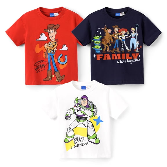 Disney Toy Story Boys T Shirts Kids Toddler Graphic Print Short Sleeve Crewneck Tees 3 Pack Summer Tops