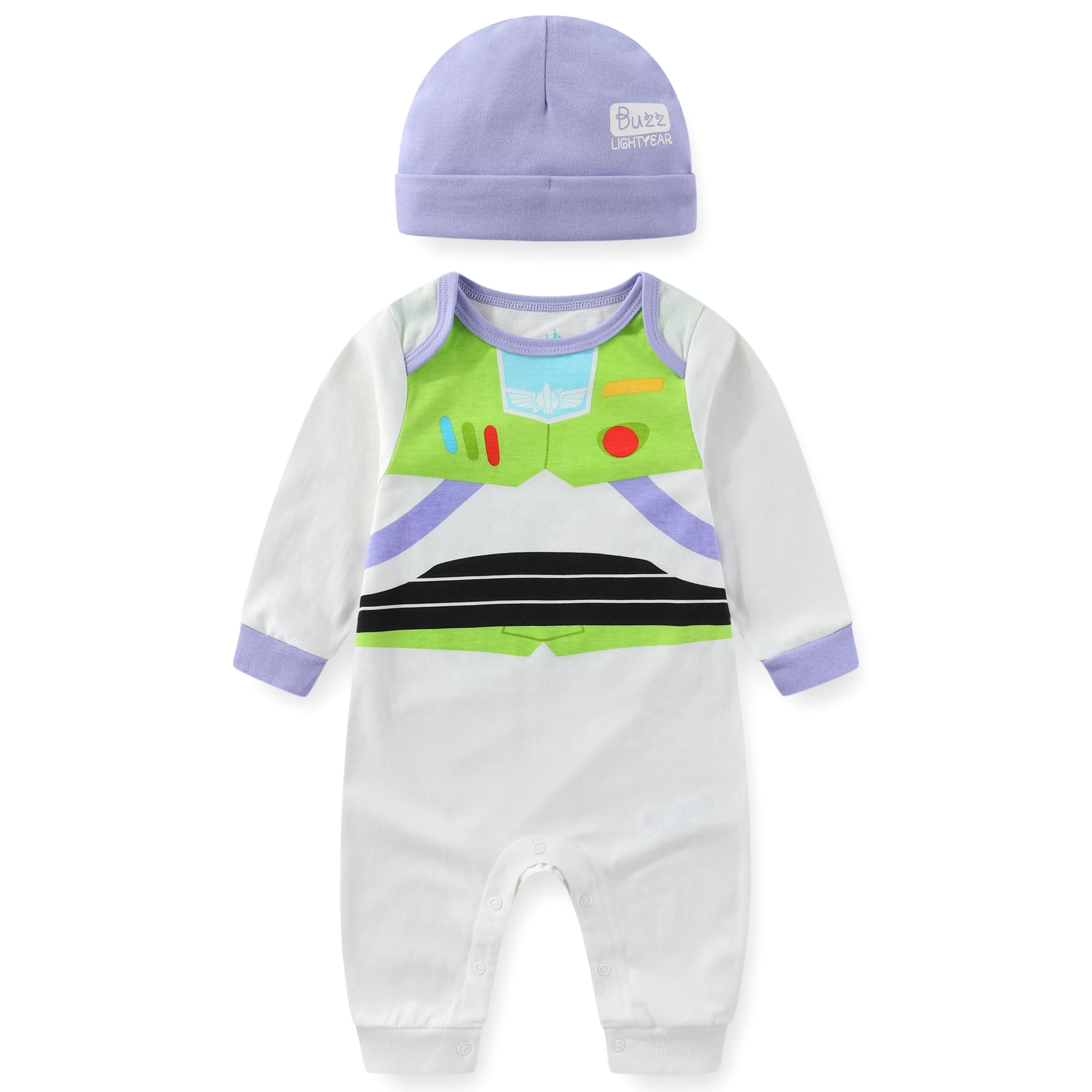 Disney Toy Story Buzz Lightyear Long Sleeve Romper Coverall with Hat (Baby Boys), 2 Piece Set, Sizes NB-24M