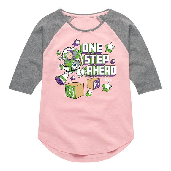 Disney - Toy Story - Buzz One Step - Toddler & Youth Girls Raglan Graphic T-Shirt