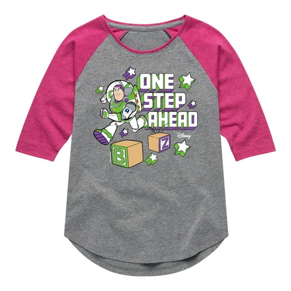 Disney - Toy Story - Buzz One Step - Toddler & Youth Girls Raglan Graphic T-Shirt
