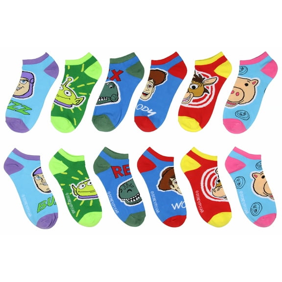 Disney Toy Story Character Faces Woody Buzz Light Year Rex Bullseye No-Show Ankle Socks 6 Pair Pack