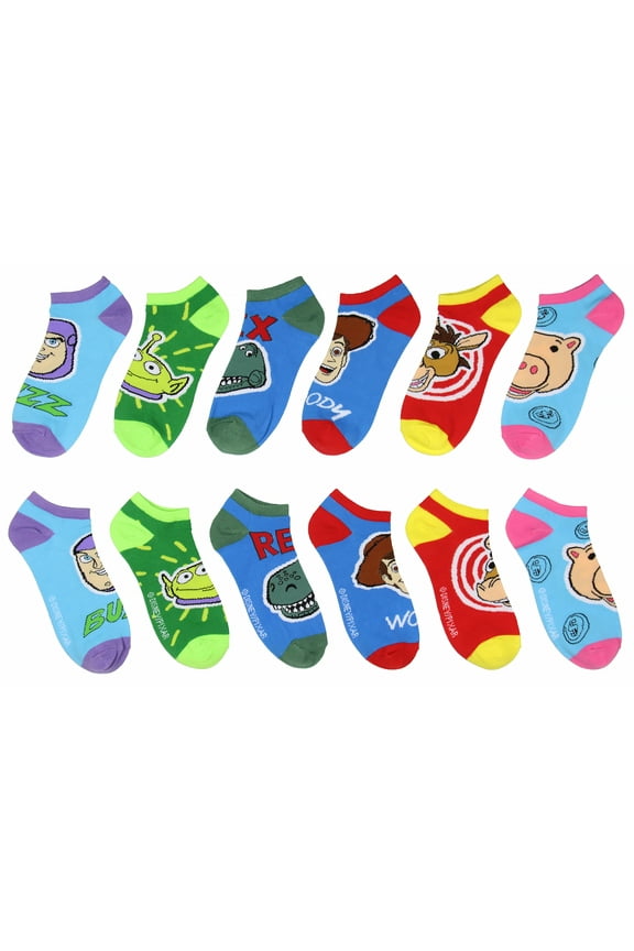 Disney Toy Story Character Faces Woody Buzz Light Year Rex Bullseye No-Show Ankle Socks 6 Pair Pack