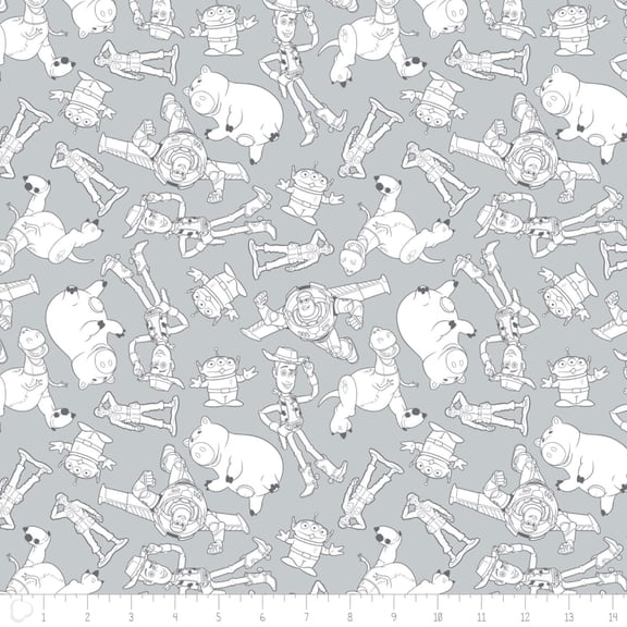 Disney Toy Story Character Outlines in Gray Fabric by The Yard