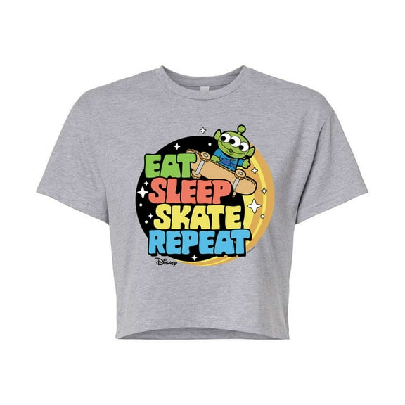 Disney - Toy Story - Eat Sleep Skate Repete - Juniors Cropped Cotton Blend T-Shirt
