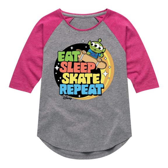 Disney - Toy Story - Eat Sleep Skate Repete - Toddler & Youth Girls Raglan Graphic T-Shirt