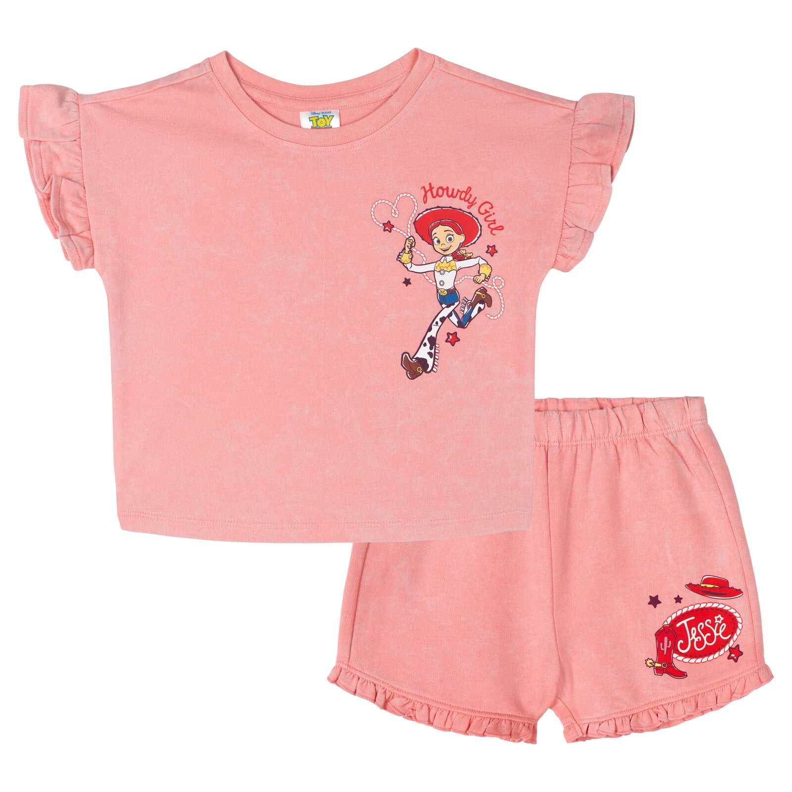 Disney Toy Story Toddler Girls' Short Sleeve Graphic T-Shirt and French Terry Shorts Set Pink Optic Wash Jessie