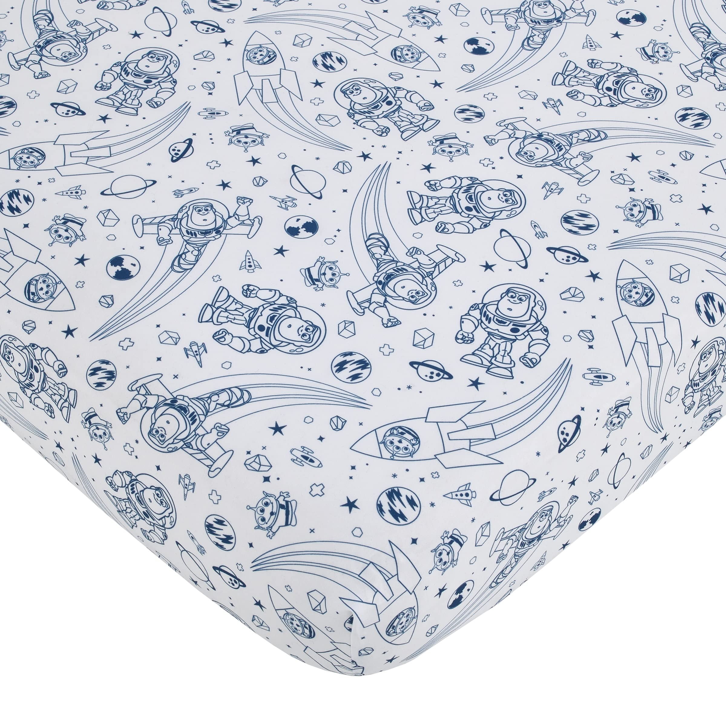 White and Blue Polyester Toy Story Print Toddler Crib Sheet