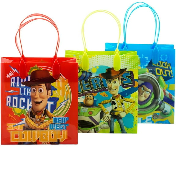 Disney Toy Story Reusable 6.5" x 6.5" x 3" Plastic Party Favor Bags, 12 Pack