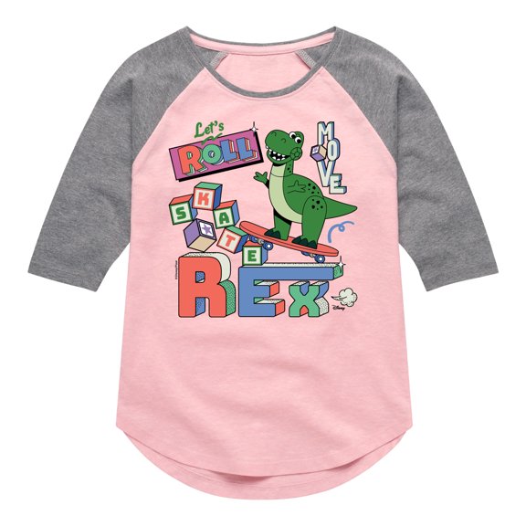 Disney - Toy Story - Skateboard Rex - Toddler & Youth Girls Raglan Graphic T-Shirt