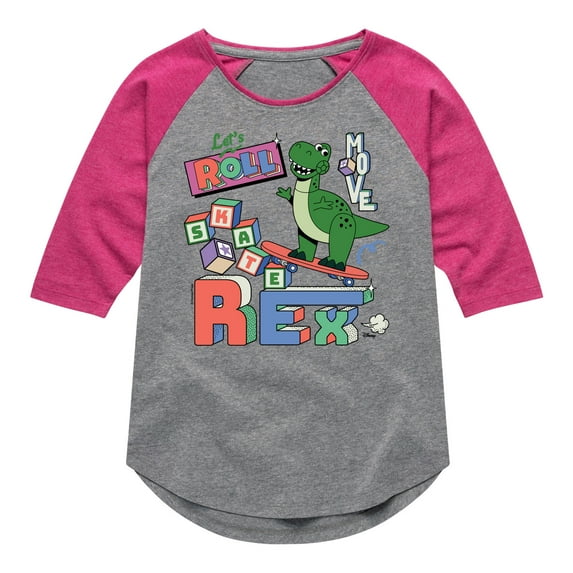 Disney - Toy Story - Skateboard Rex - Toddler & Youth Girls Raglan Graphic T-Shirt