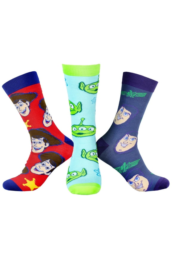 Disney Toy Story Socks Woody Buzz Lightyear Aliens Character Men's 3 Pack Mid-Calf Adult Crew Socks