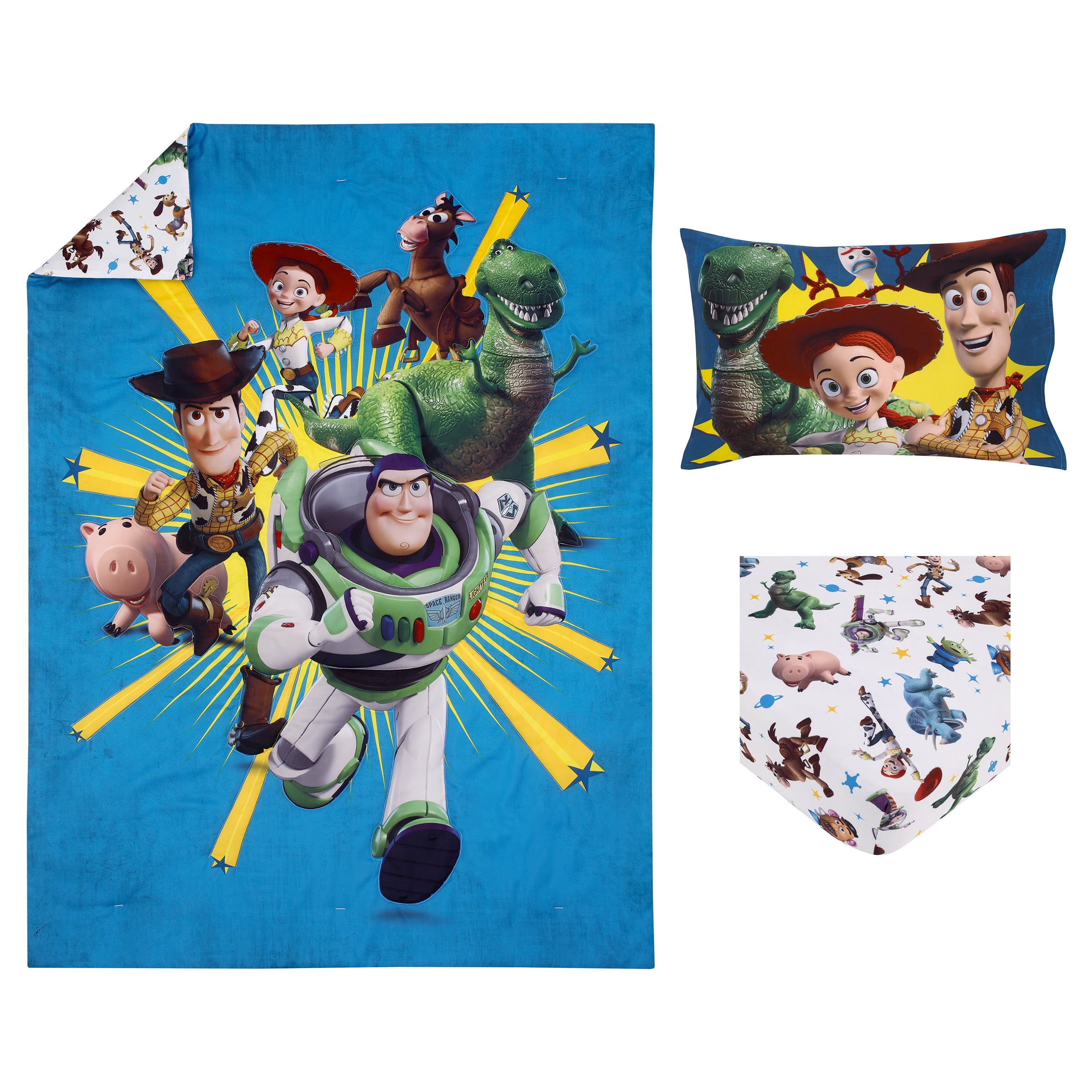 Disney Pixar Toy Story Toddler Bedding Set, 3-Pieces, Blue, Green, Boy ...