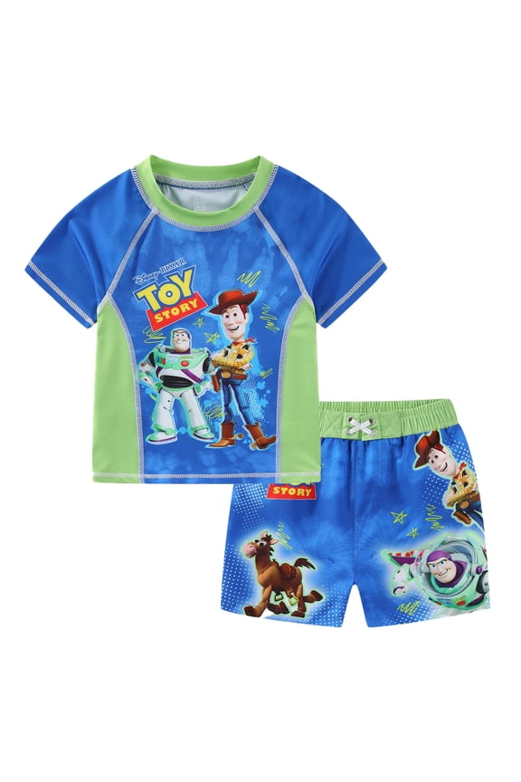 Toy Story UPF 50+ Rash Guard and Swim Trunks Shorts Swimwear Set (Boys), 2 Piece Set, Sizes 2T-7