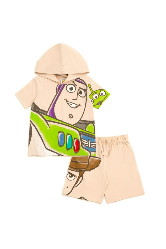 Toy Story Woody Buzz Lightyear Alien Hooded T-Shirt and French Terry Shorts Outfit Set Toddler to Big Kid