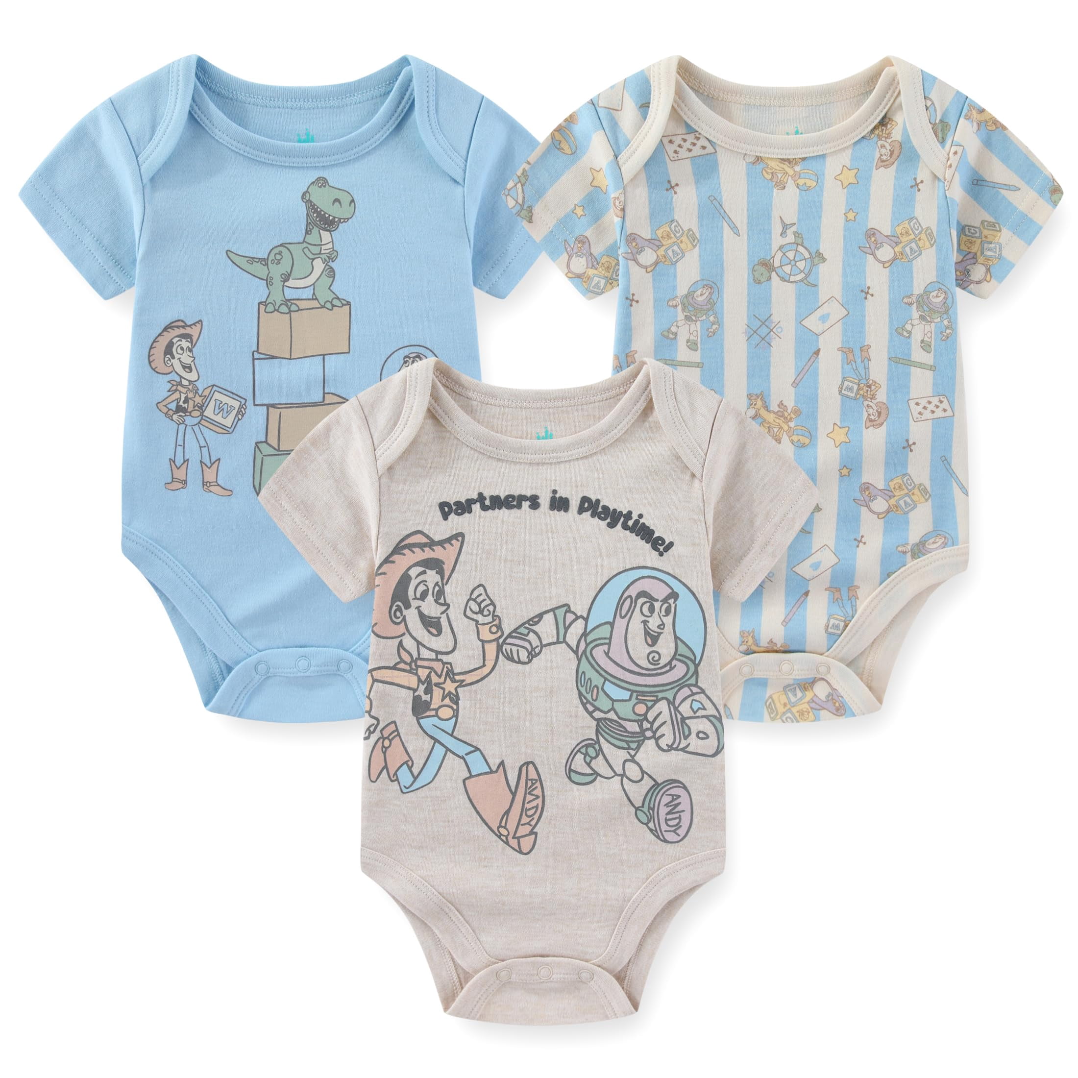 Disney Toy Story Woody Buzz Lightyear Bodysuit Creeper (Baby Boys), 3 Pack, Sizes 3M-12M