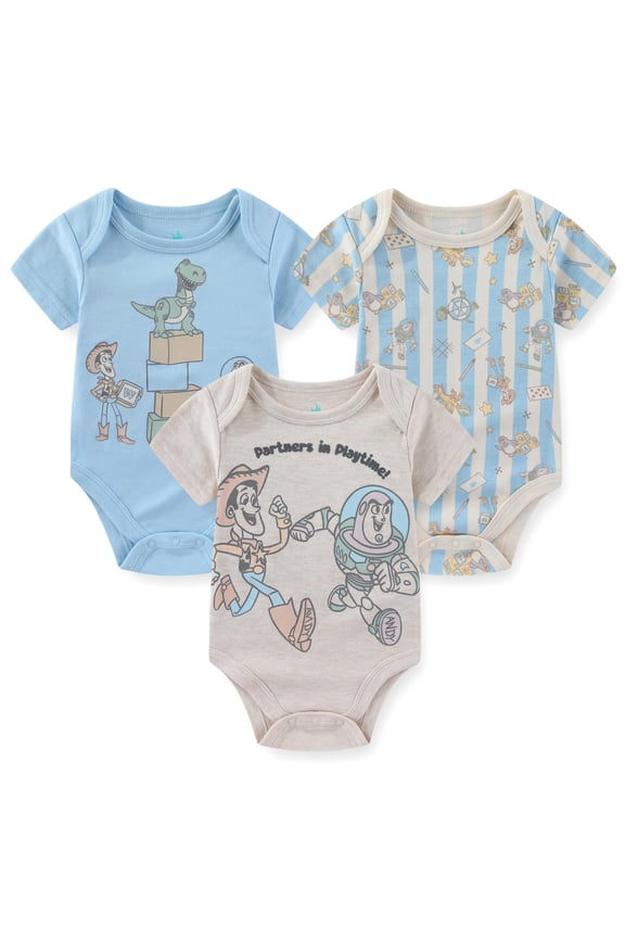 Toy Story Woody Buzz Lightyear Bodysuit Creeper (Baby Boys), 3 Pack, Sizes 3M-12M